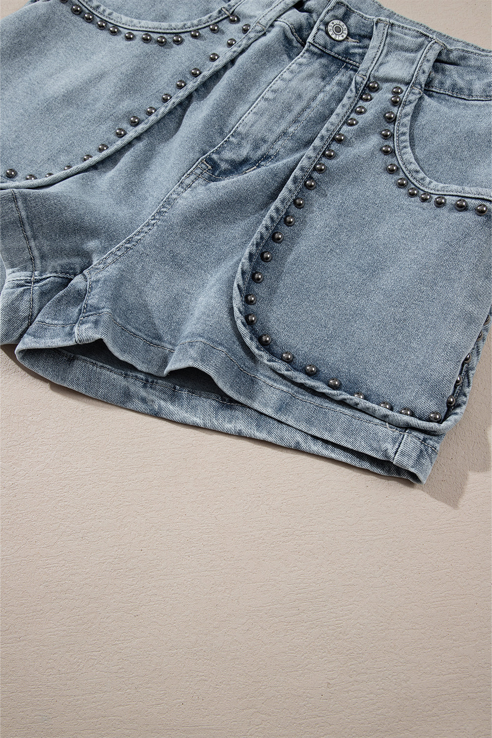 Dusk Blue Studded Acid Wash Jean Shorts