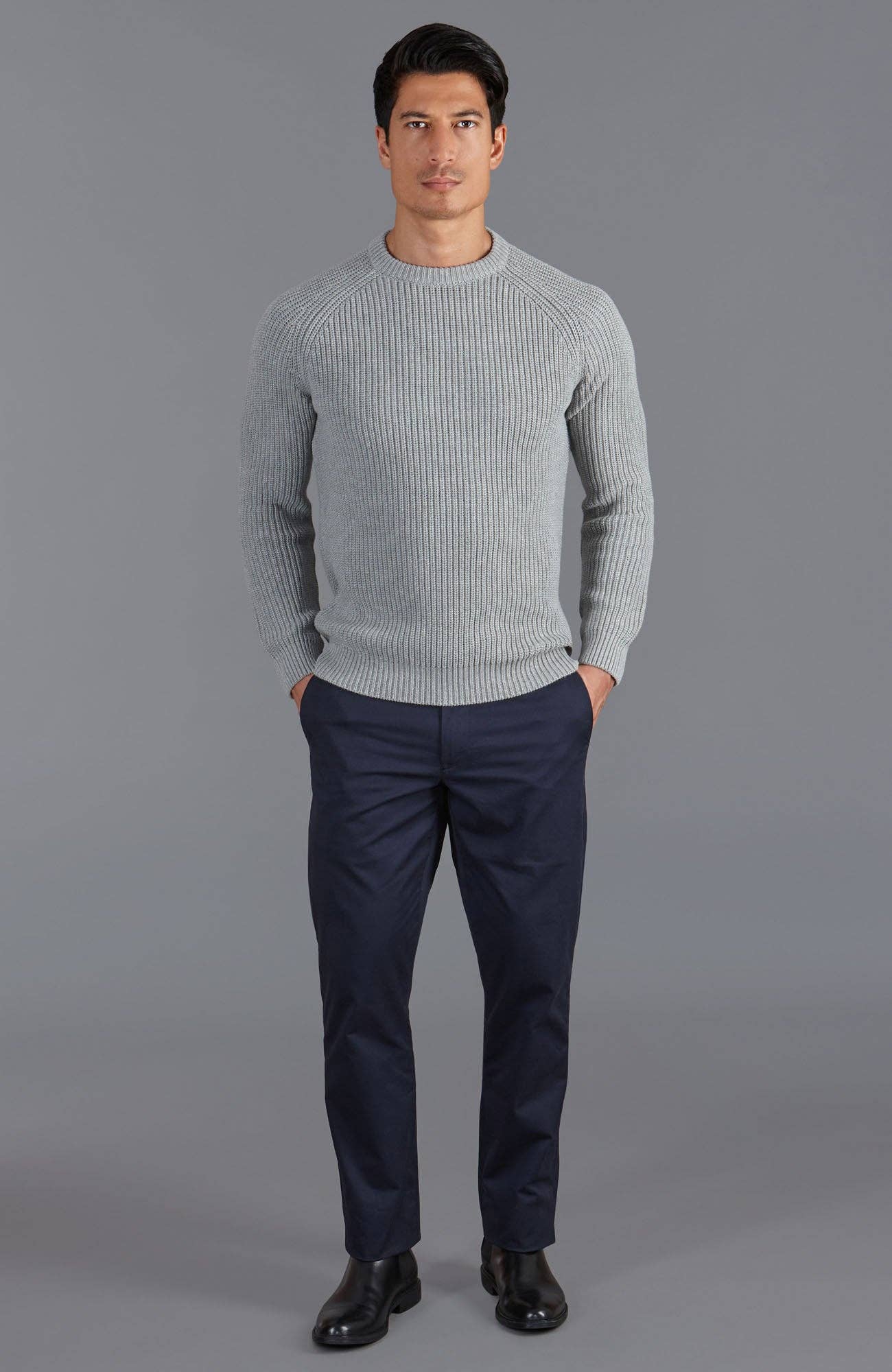 Mens Cotton Fisherman Rib Knit Jumper