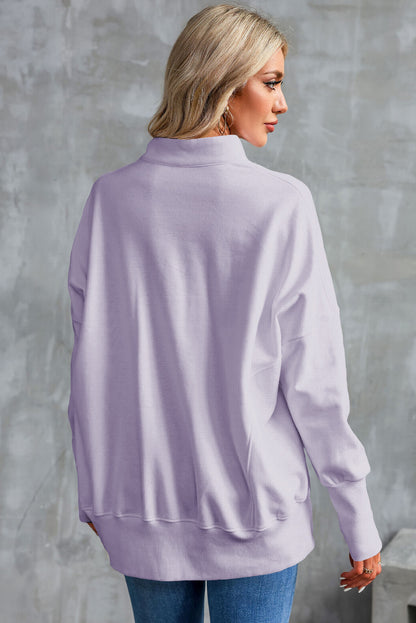 Sweat-shirt violet surdimensionné à fermeture éclair 1/4