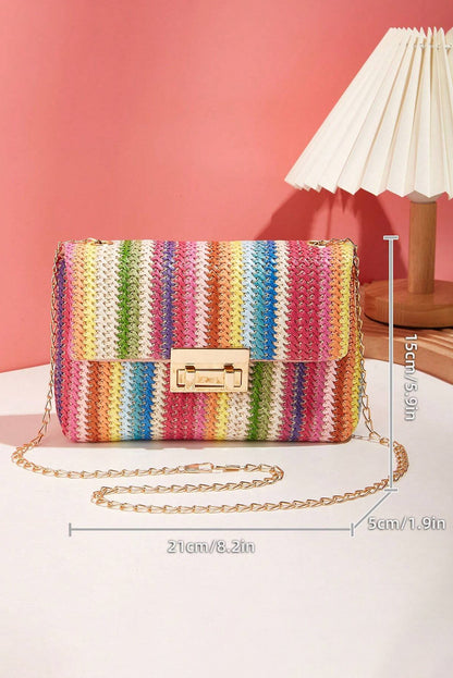 Sac à bandoulière bohème tissé multicolore avec chaîne dorée