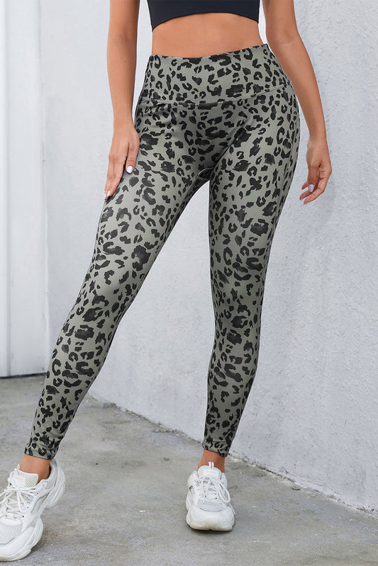 Leggings ativas cinza clássicas com estampa de leopardo