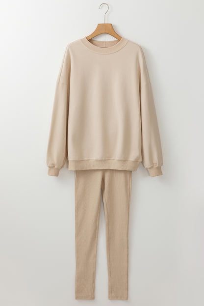 Ensemble deux pièces beige uni sweat-shirt et leggings