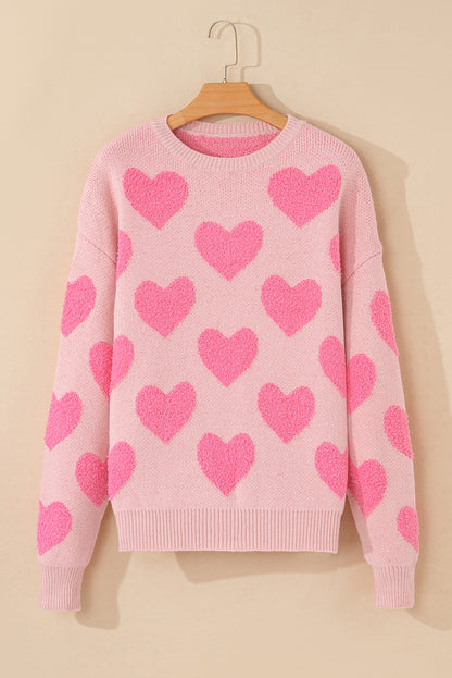 Pull en maille jacquard coeur Saint-Valentin rose clair