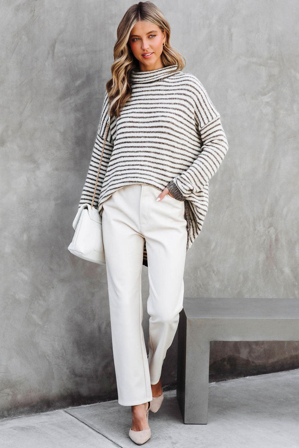 Black Striped Turtleneck Loose Sweater