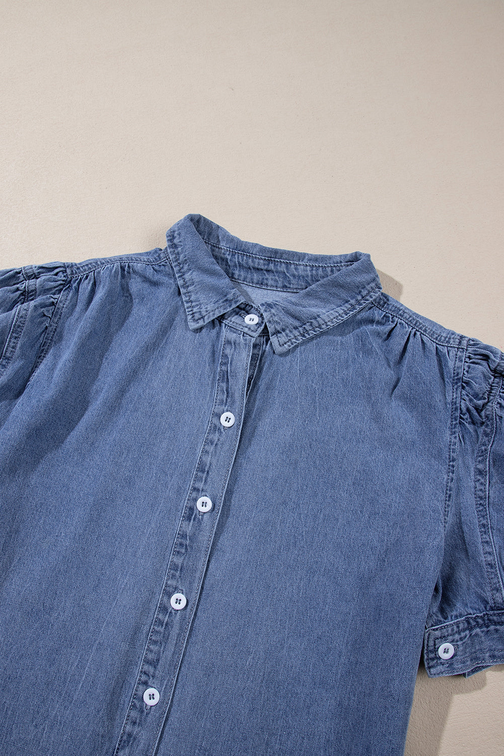 Chemise en jean boutonnée bleue à manches bulles Ashleigh