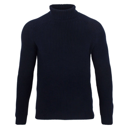 Mens Midweight Cotton Fisherman Rib Knit Roll Neck Jumper