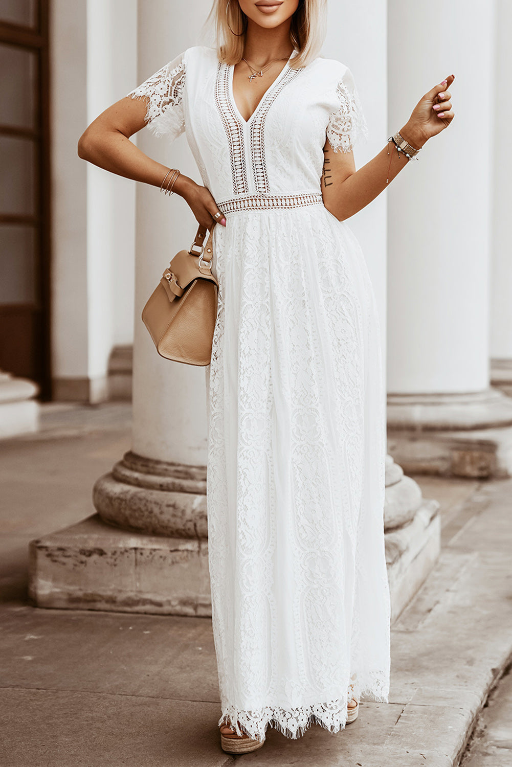 Gray Blue Fill Your Heart Lace Maxi Dress