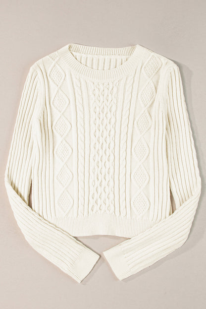 White Cable Knit Cropped Sweater