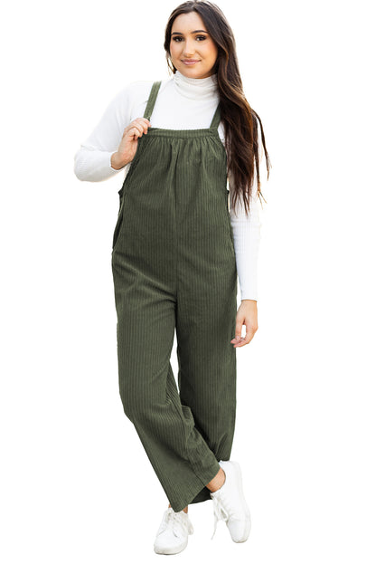 Real Teal Solid Pocketed Loose Fit Corduroy Overall