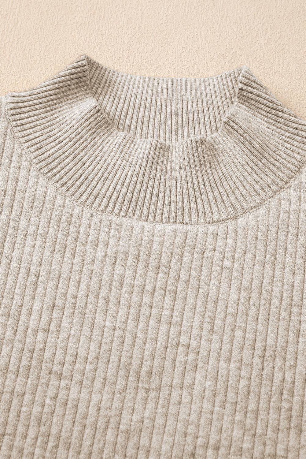 Apricot Thermal Lined Ribbed Knit Mock Neck Sweater