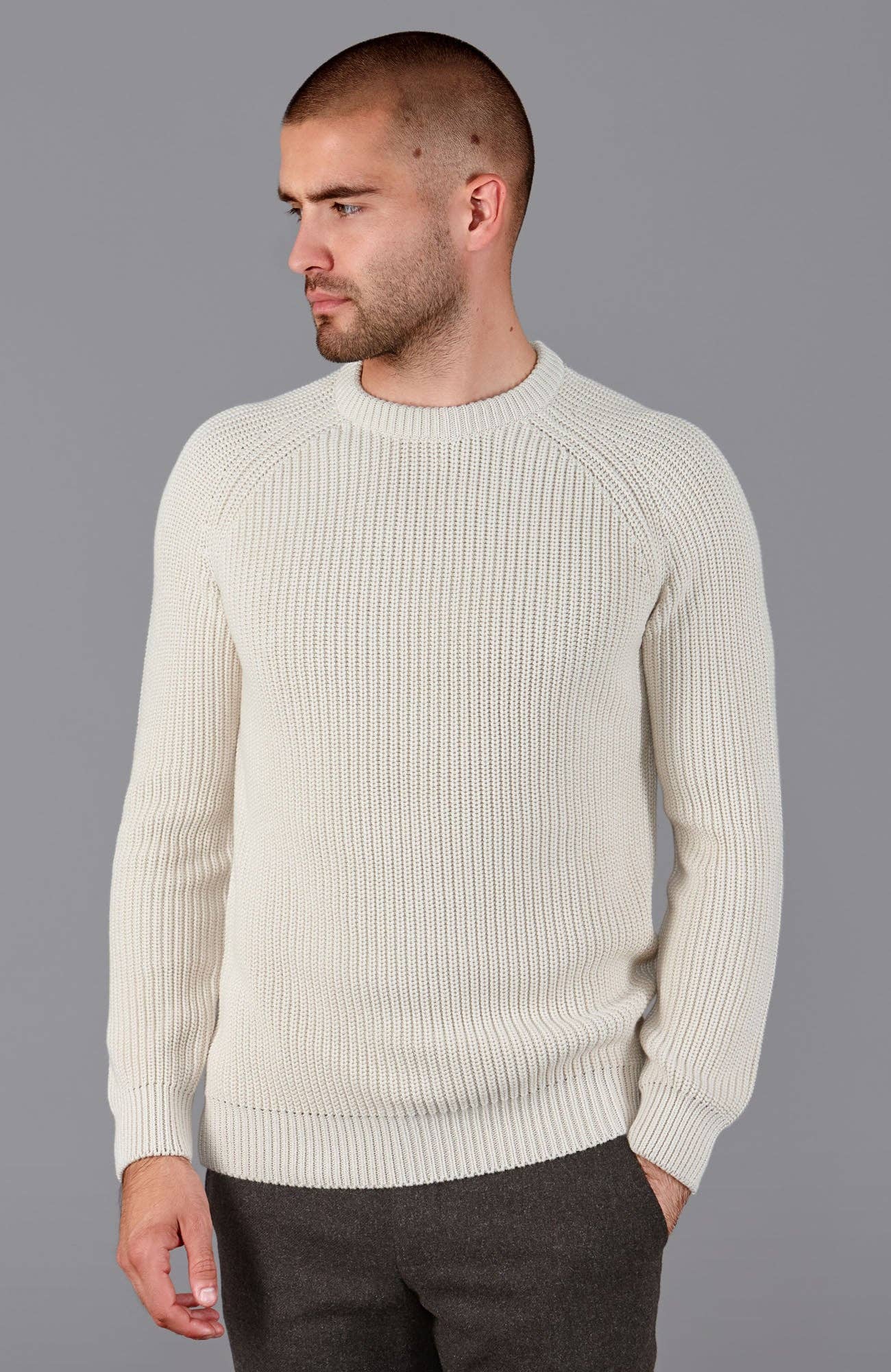 Mens Cotton Fisherman Rib Knit Jumper