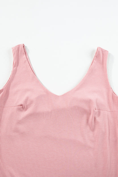 Light Pink V Neck Rib Textured Tank Top