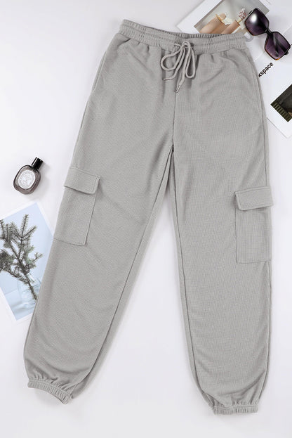 Apricot Waffle Texture Cargo Pocket Jogger Pants