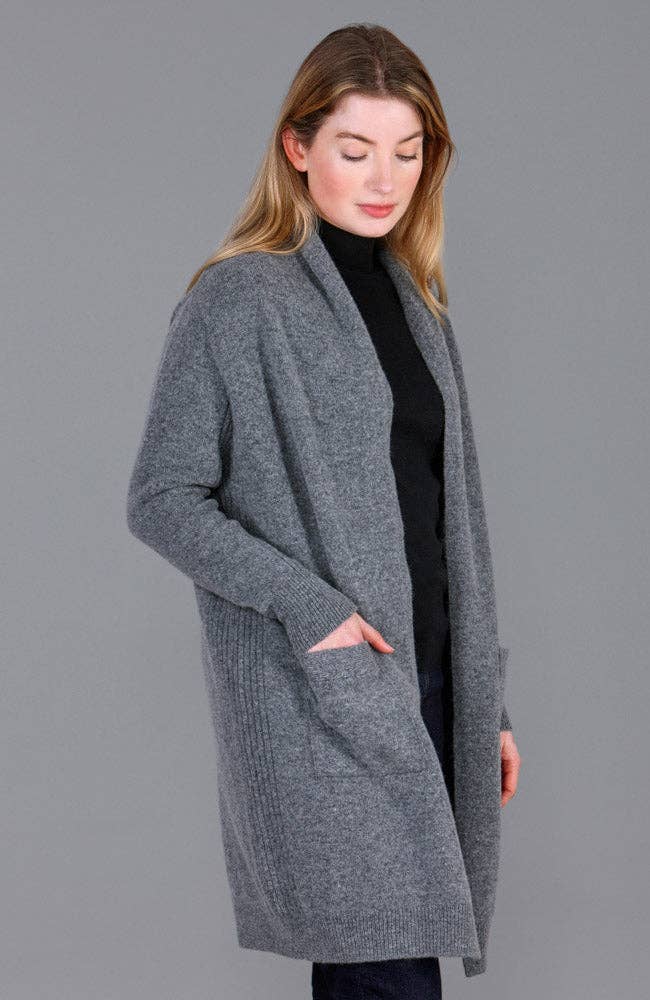 Womens Pure Lambswool Long Line Cardigan with Pockets