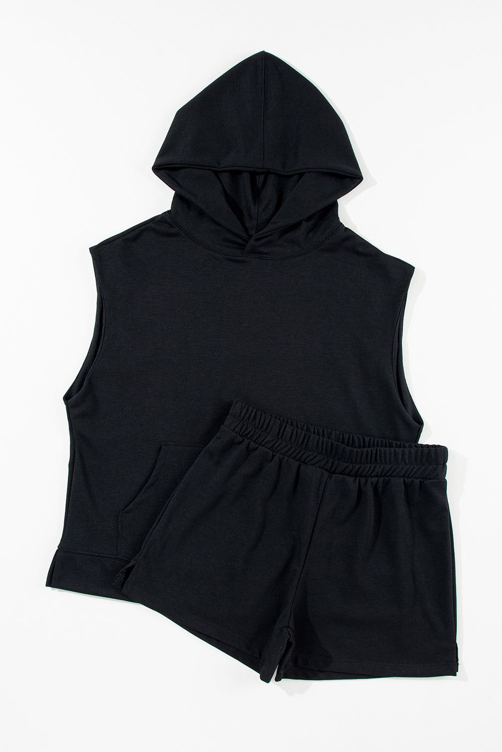 Ensemble sweat à capuche et short sans manches de couleur unie noir