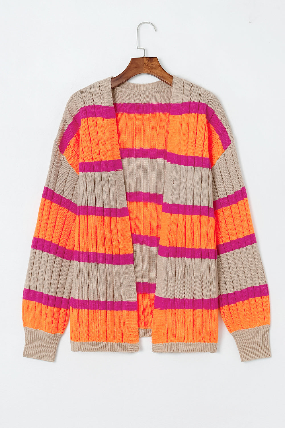 Cardigan desleixado com listras pretas e colorblock com ombro caído