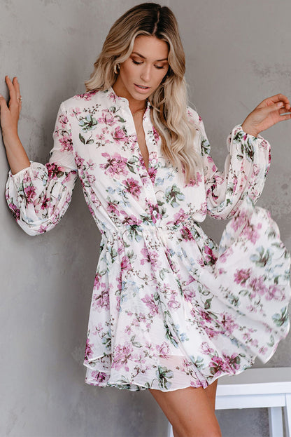 Robe fluide vintage à imprimé floral avec cordon de serrage