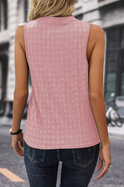 Black Lattice Textured Split Neck Tank Top