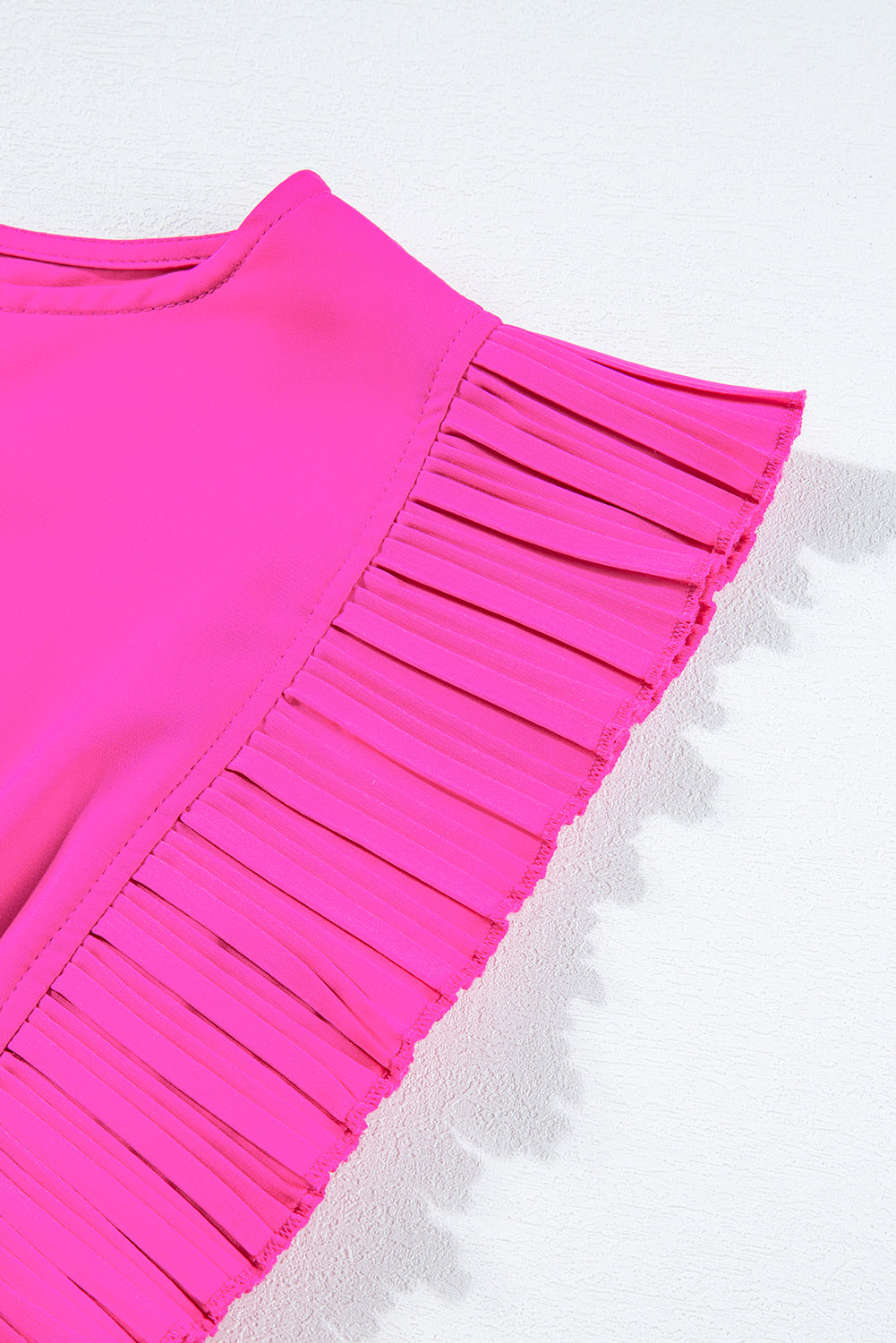 Bright Pink Solid Color Pleated Layered Flutter Mini Dress