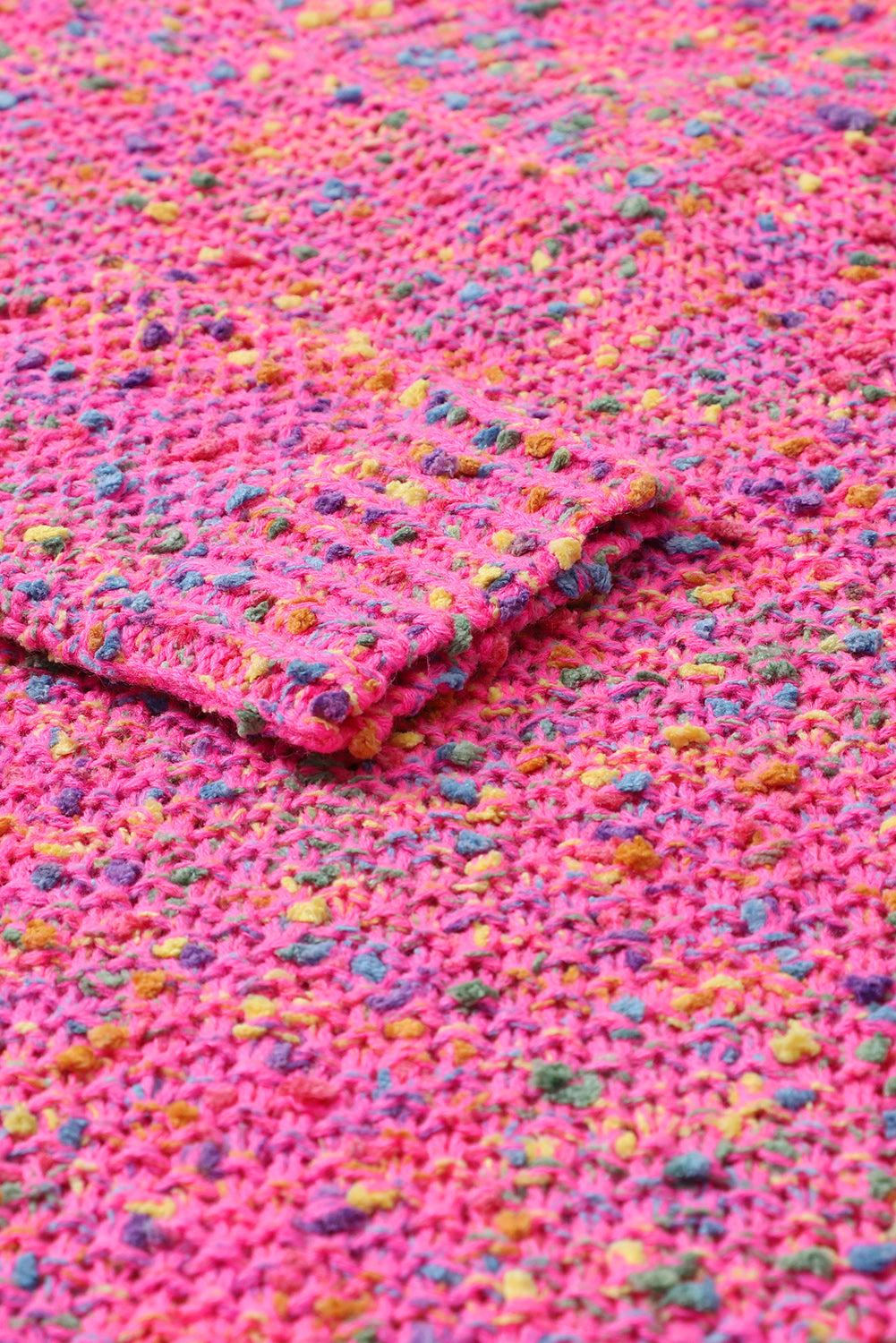 Pull décontracté tricoté à pois colorés rose foncé à col en V