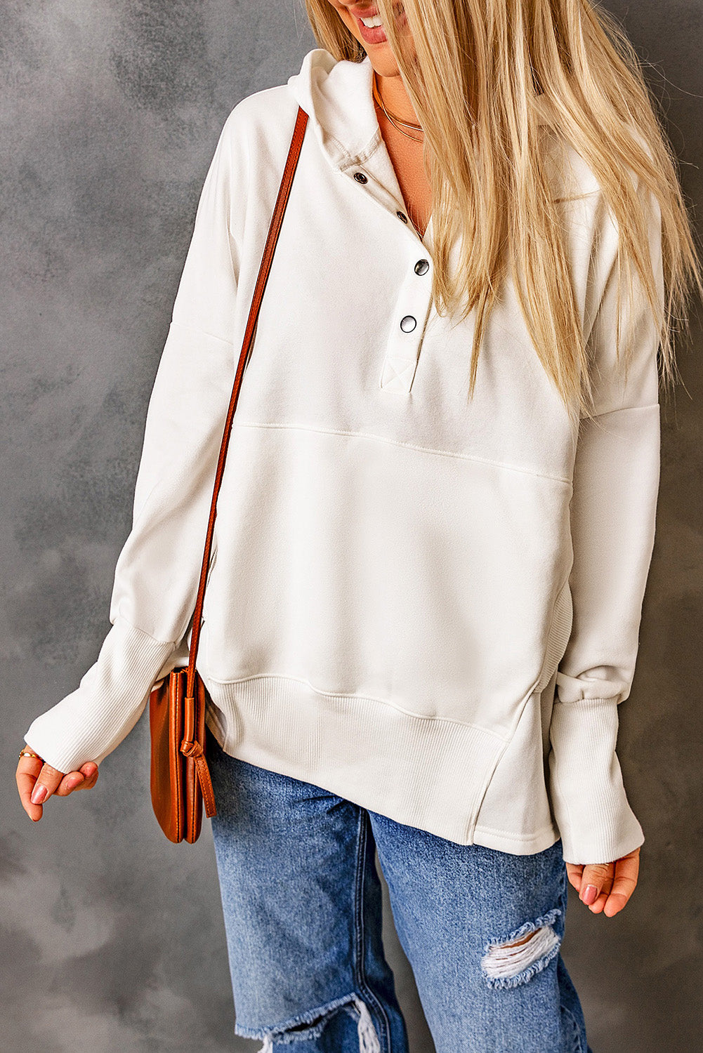 Yellow Batwing Sleeve Pocketed Henley Hoodie