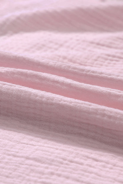 Top Henley com manga comprida rosa enrugado e desgastado