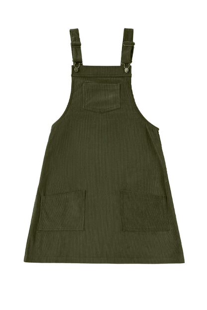 Vestido de veludo cotelê sem mangas com bolsos frontais sólidos verde vinhedo