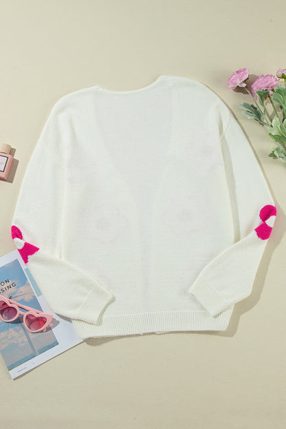 Cardigan frontal aberto com padrão de flor rosa vermelha