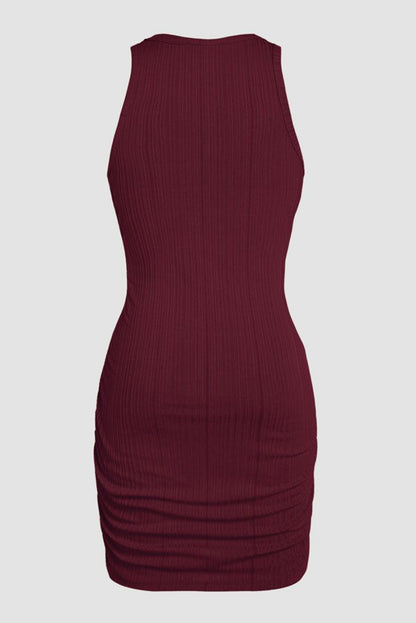 Vestido Bodycon vermelho Dahlia franzido sem mangas