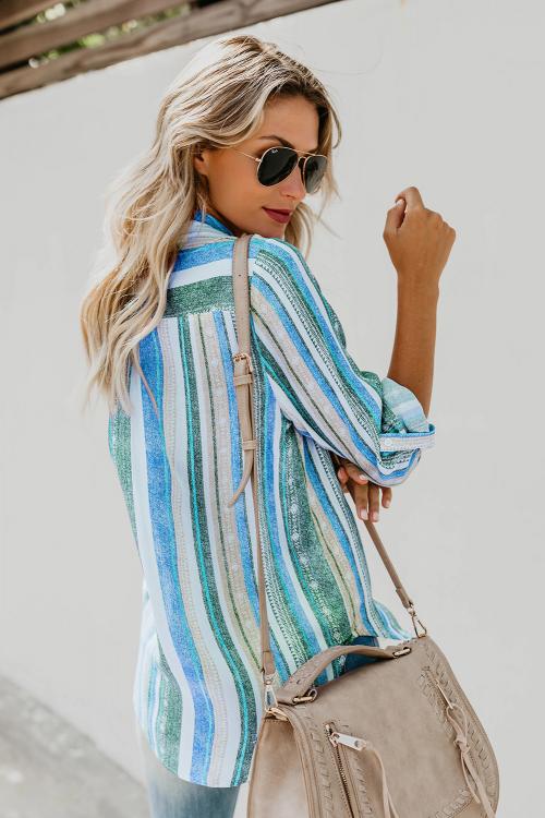 Sky Blue Sweet Enough Striped Button Up Top