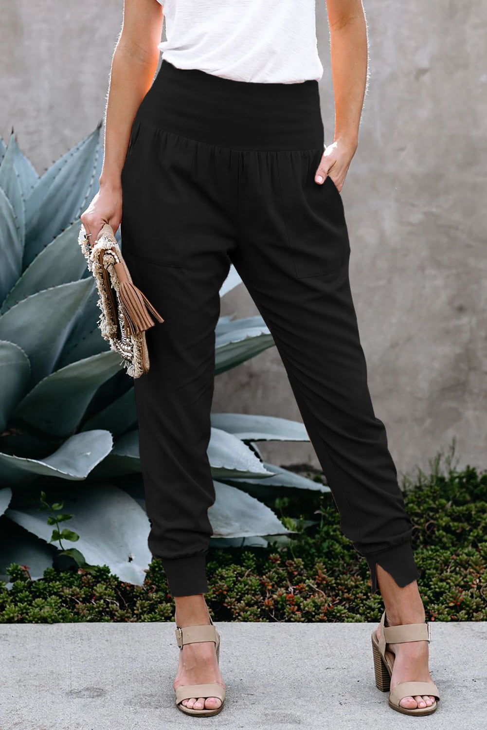 Joggers casuais pretos com bolso