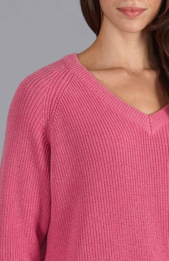 Womens Cotton Ribbed V Neck Jumper