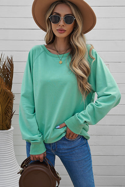 Green French Terry Cotton Blend Pullover Sweatshirt