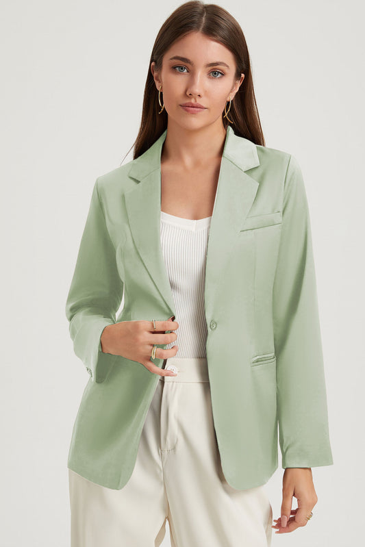 Green Pocketed Single Button Lapel Neck Blazer