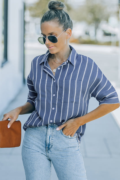 Orange Pocketed Striped Shirt