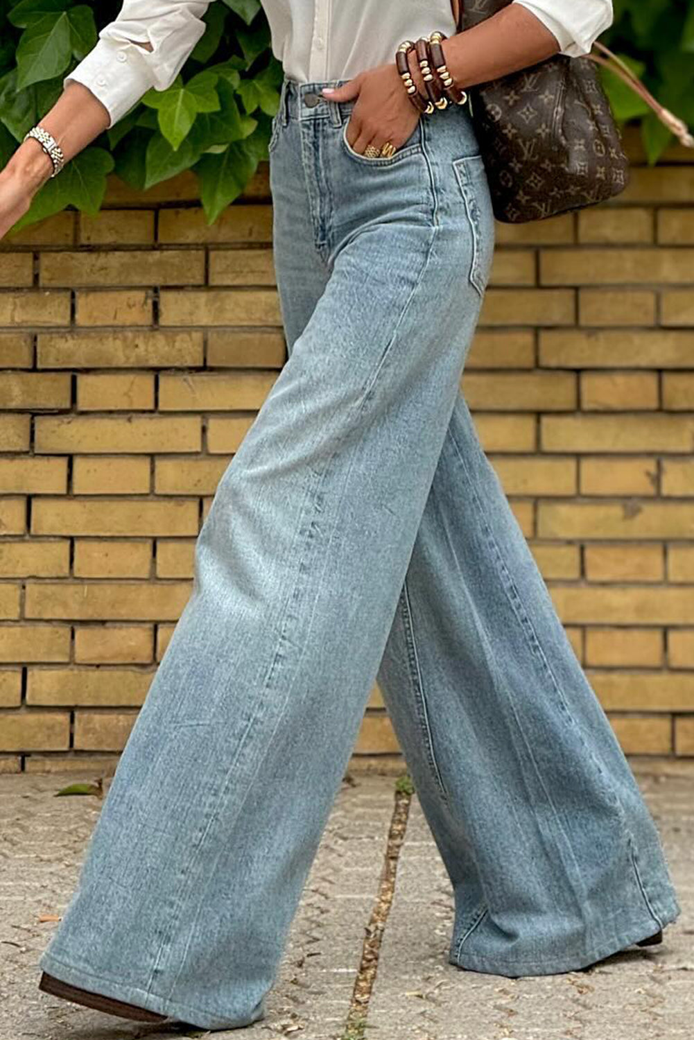 Jeans longos de cintura alta com perna extra larga com lavagem ácida azul crepúsculo