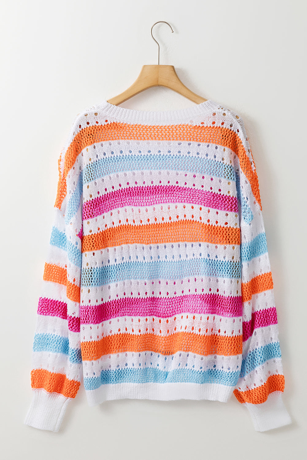 Multicolor Striped Hollowed Knitted Loose Sweater