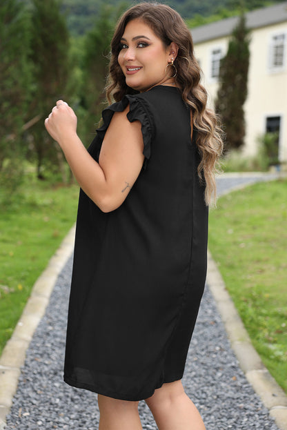 Black Keyhole Back Ruffled Plus Shift Dress