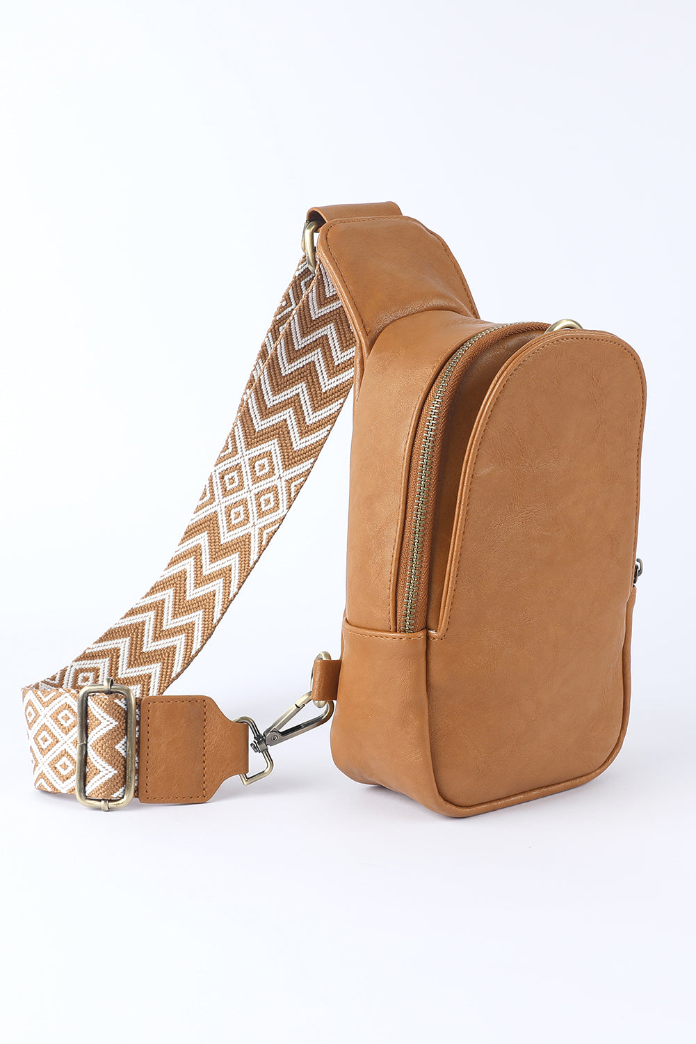 Bolsa de peito crossbody com zíper de couro sintético marrom