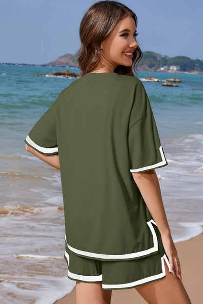 Conjunto de camiseta e shorts com acabamento contrastante verde Vineyard