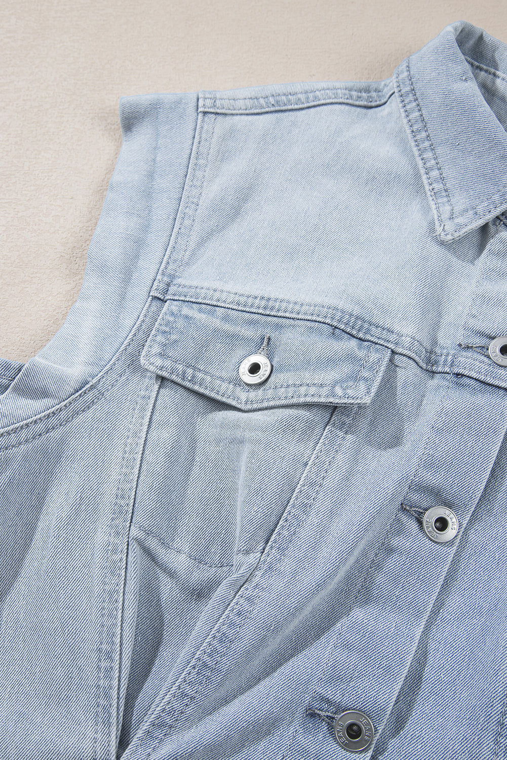 Light Blue Acid Wash Flap Pockets Frayed Denim Dress