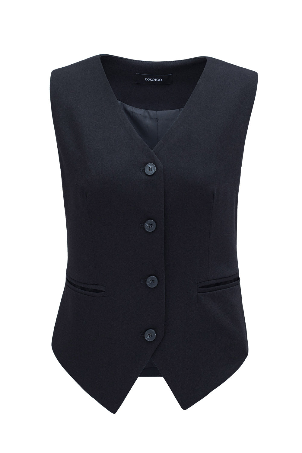 Black Solid Color Button up V Neck Suit Vest