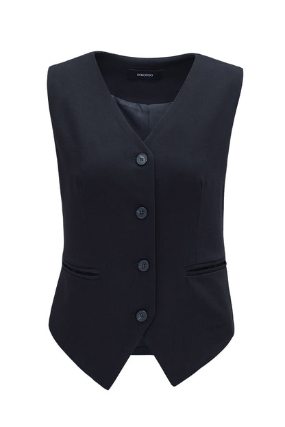 Black Solid Color Button up V Neck Suit Vest