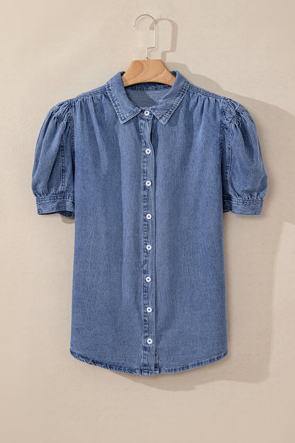 Ashleigh Blue Bubble Sleeve Button up Denim Shirt