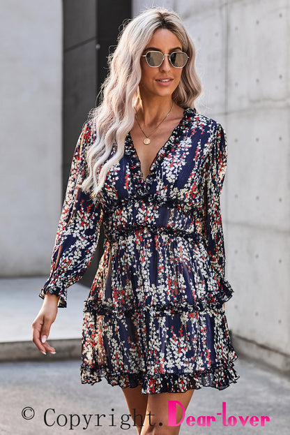 Fiery Red Ruffle Detailing Open Back Floral Dress