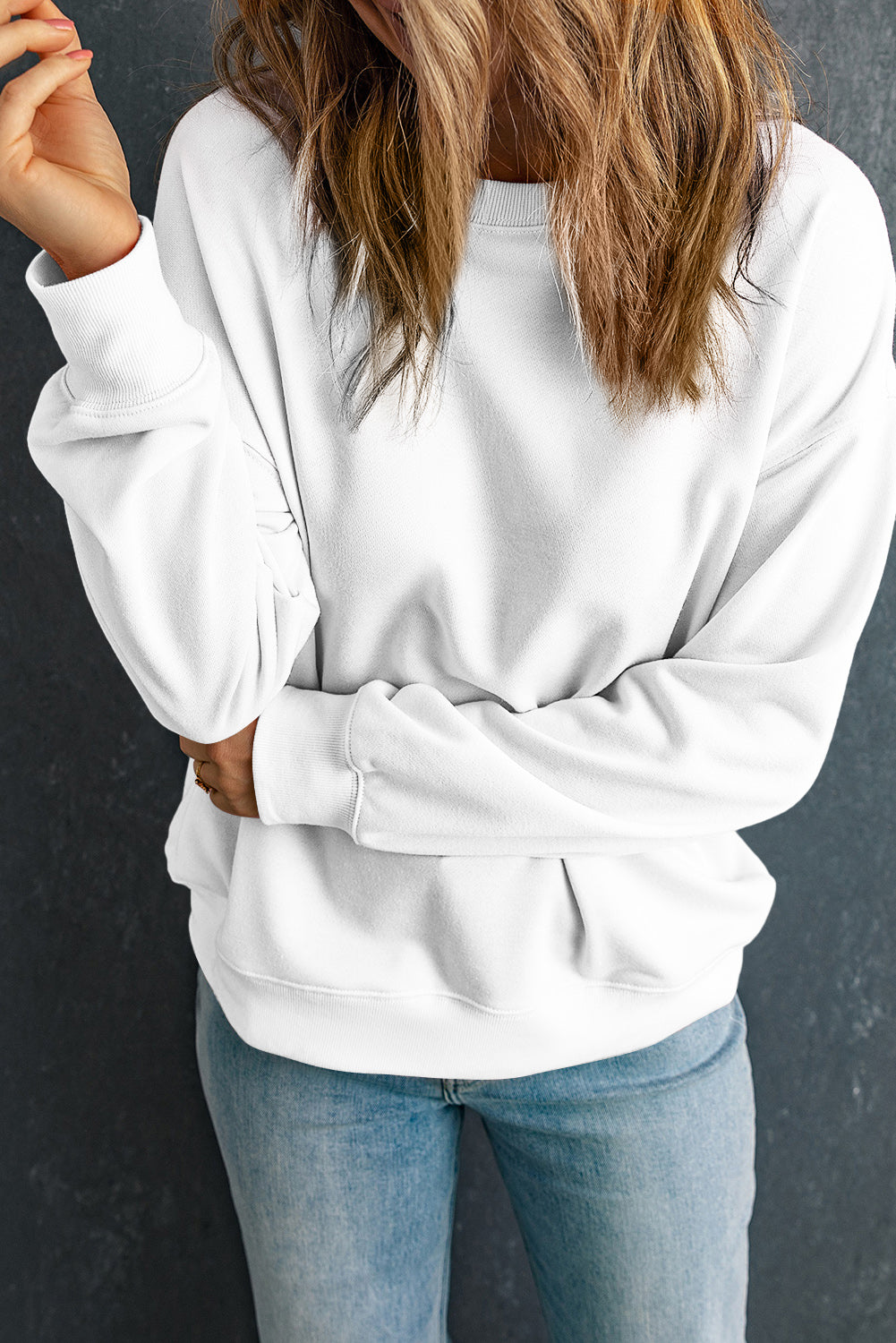 Sweat-shirt beige uni classique à col rond