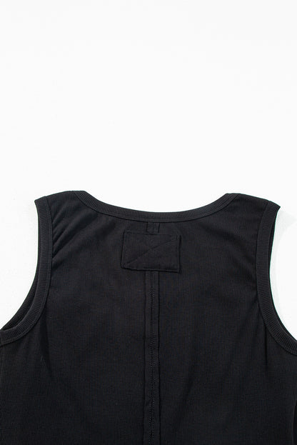 Black Ribbed Exposed Seam Cropped Tank Top