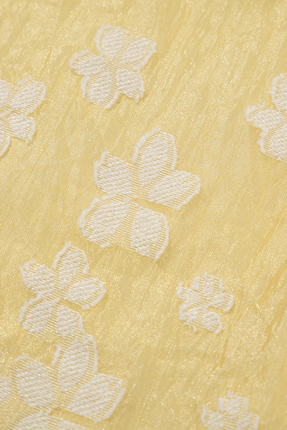 Mini-robe jaune à manches bouffantes et col carré en jacquard à fleurs style bohème