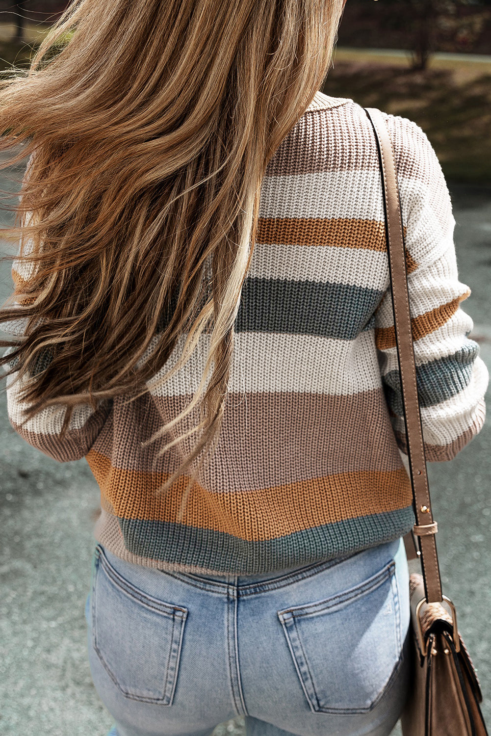 Taupe Classic Round Neck Colorblock Knit Sweater