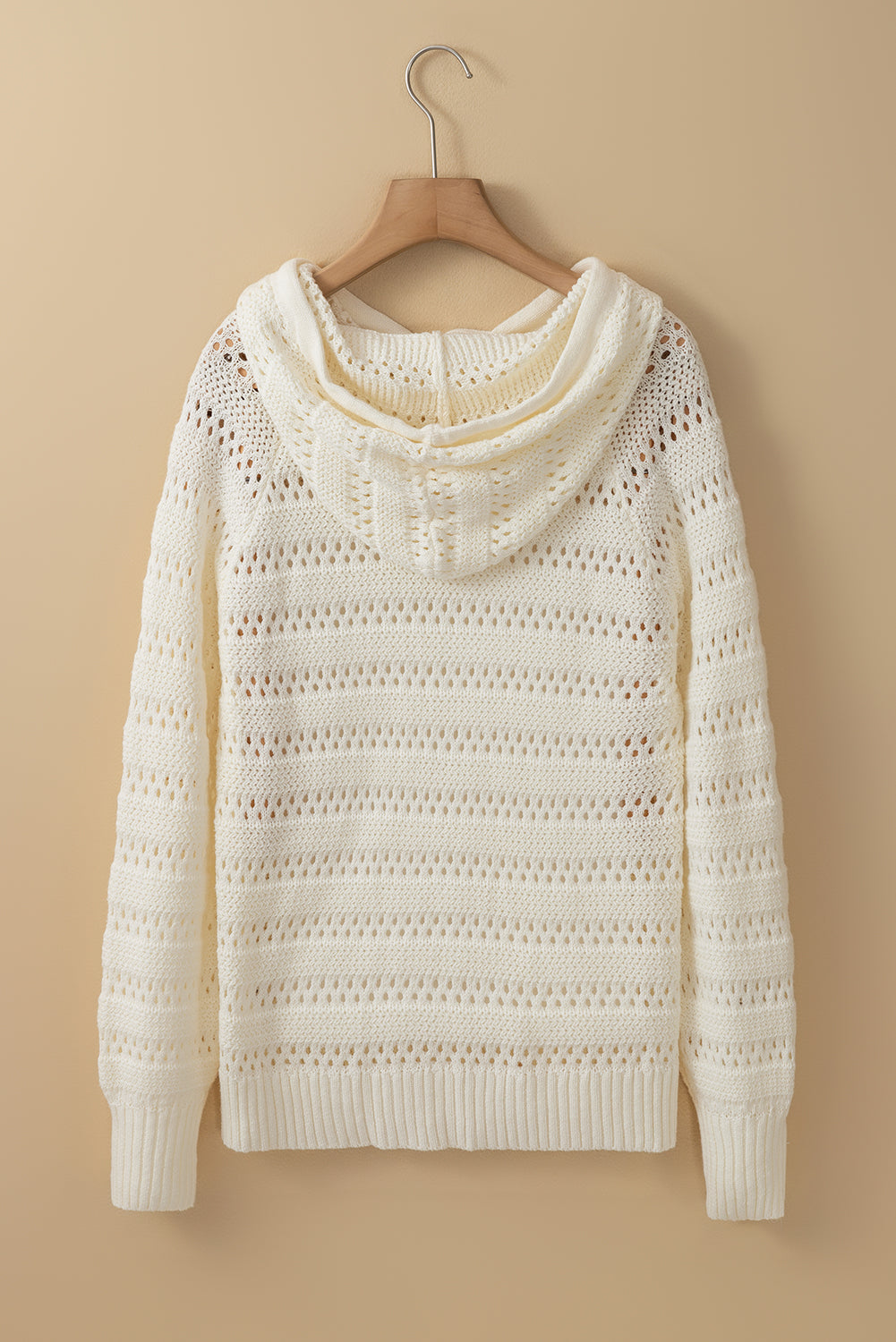 Pull à capuche blanc en maille pointelle à manches raglan